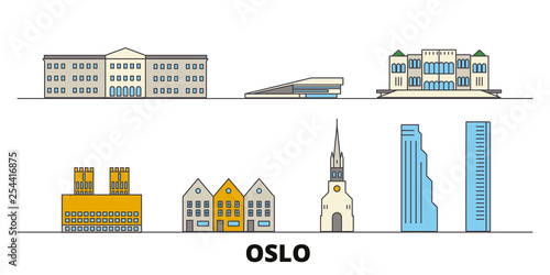 Norway, Oslo flat landmarks vector illustration. Norway, Oslo line city with famous travel sights, design skyline. 