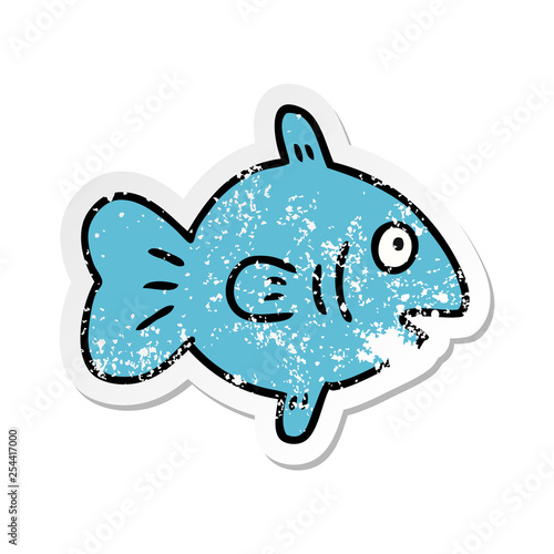 distressed sticker cartoon doodle of a marine fish