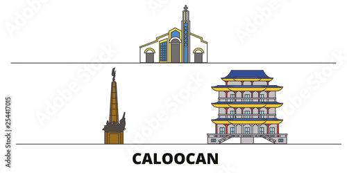 Philippines, Caloocan flat landmarks vector illustration. Philippines, Caloocan line city with famous travel sights, design skyline. 