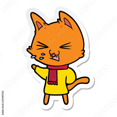sticker of a cartoon cat hissing