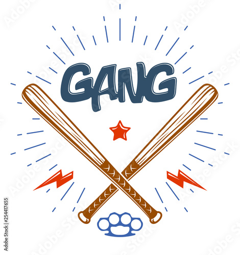 Baseball bats crossed vector criminal gang logo or sign, gangster style theme.