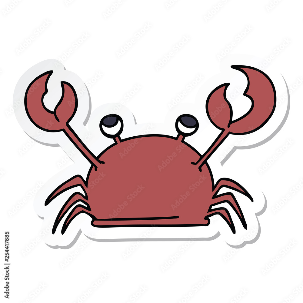 sticker of a quirky hand drawn cartoon happy crab sticker of a quirky hand drawn cartoon happy crab