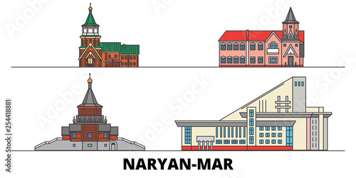 Russia, Naryan Mar  flat landmarks vector illustration. Russia, Naryan Mar  line city with famous travel sights, design skyline.  photo