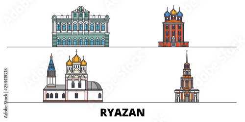 Russia, Ryazan flat landmarks vector illustration. Russia, Ryazan line city with famous travel sights, design skyline. 