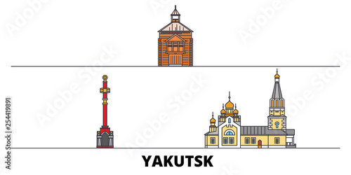 Russia, Yakutsk flat landmarks vector illustration. Russia, Yakutsk line city with famous travel sights, design skyline.  photo