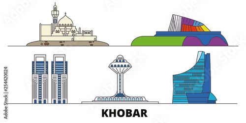 Saudi Arabia, Khobar flat landmarks vector illustration. Saudi Arabia, Khobar line city with famous travel sights, design skyline.  photo