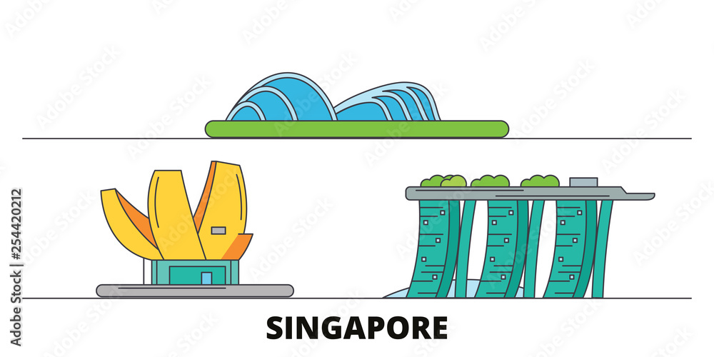 Фотография Singapore flat landmarks vector illustration