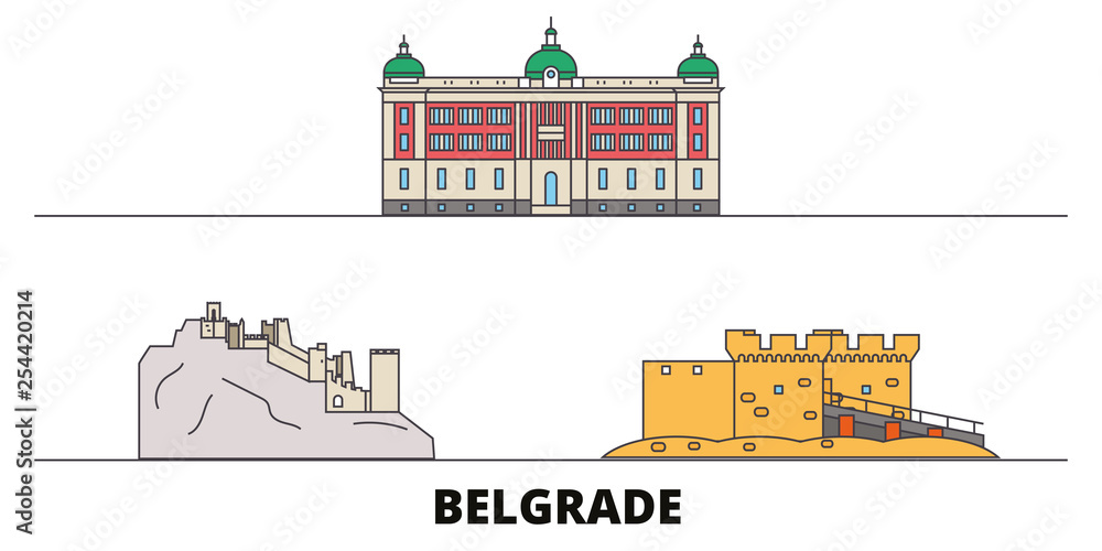 Fotografie Serbia, Belgrade flat landmarks vector illustration