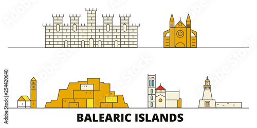 Spain, Balearis Islands flat landmarks vector illustration. Spain, Balearis Islands line city with famous travel sights, design skyline.  photo