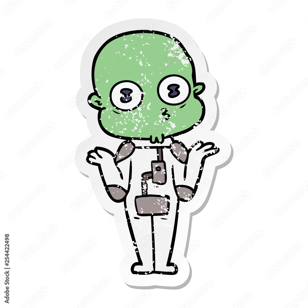 Obraz premium distressed sticker of a confused weird bald spaceman