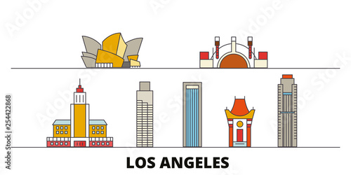 United States, Los Angeles flat landmarks vector illustration. United States, Los Angeles line city with famous travel sights, design skyline. 