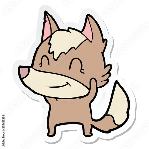 sticker of a friendly cartoon wolf