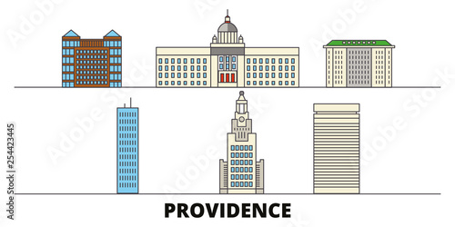 United States, Providence flat landmarks vector illustration. United States, Providence line city with famous travel sights, design skyline. 