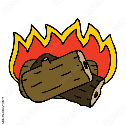 quirky hand drawn cartoon burning log