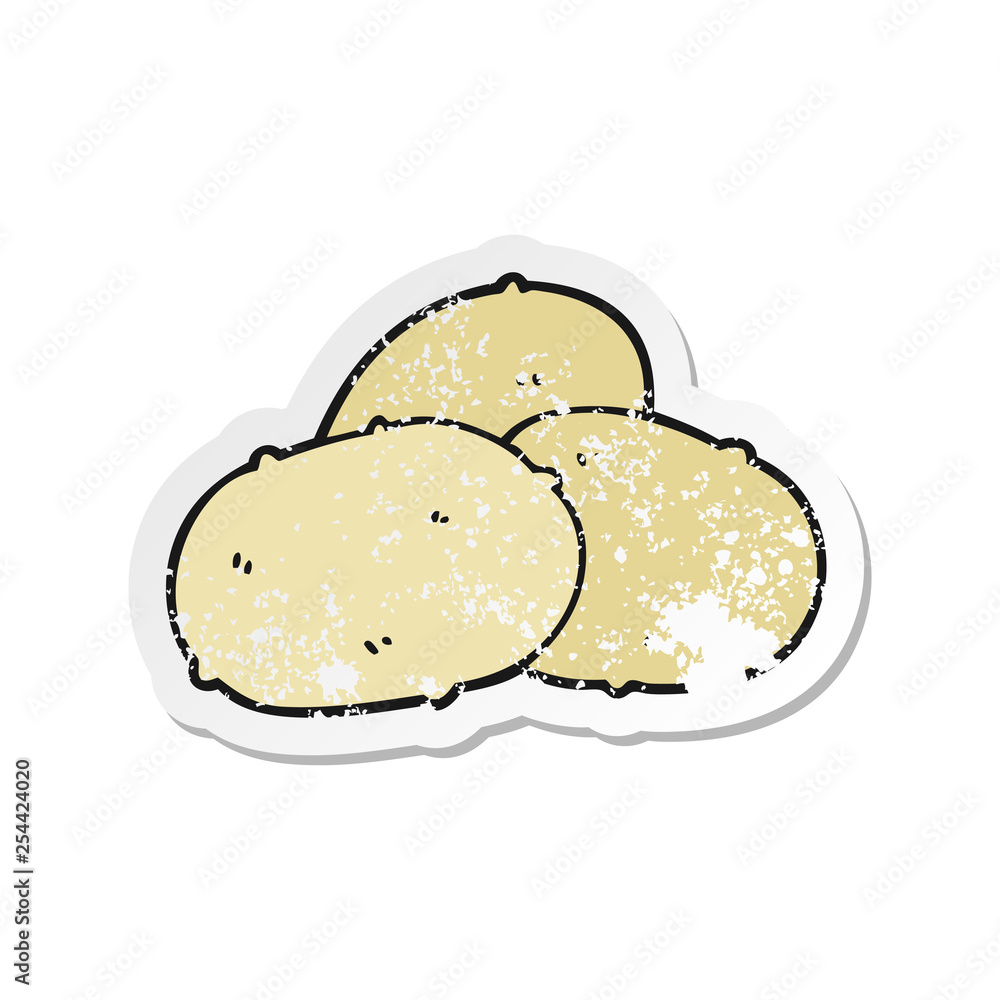 distressed sticker of a cartoon potatoes distressed sticker of a cartoon potatoes