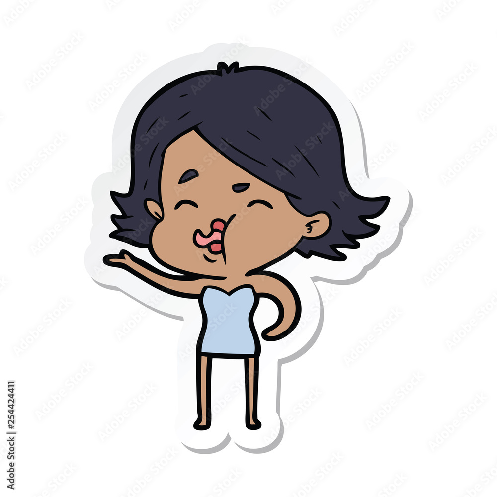 sticker of a cartoon girl pulling face sticker of a cartoon girl pulling face