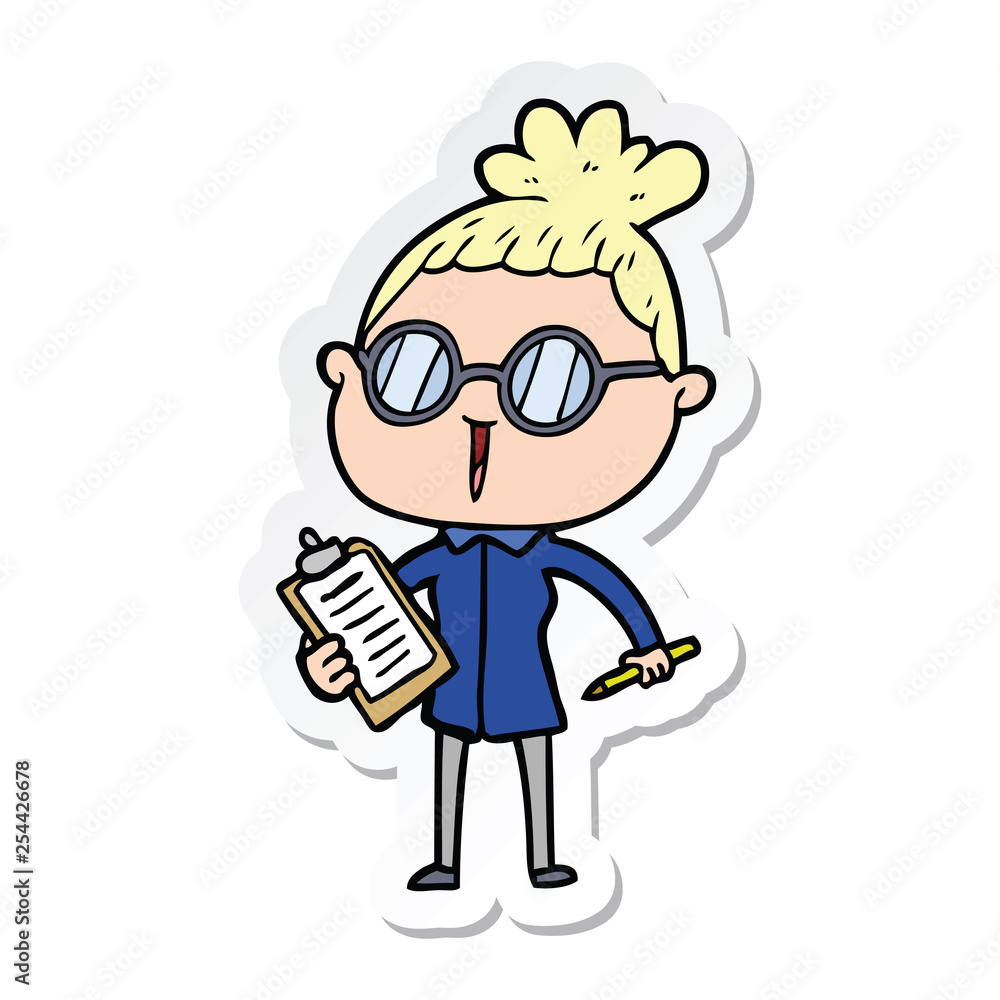 sticker of a cartoon woman wearing spectacles sticker of a cartoon woman wearing spectacles
