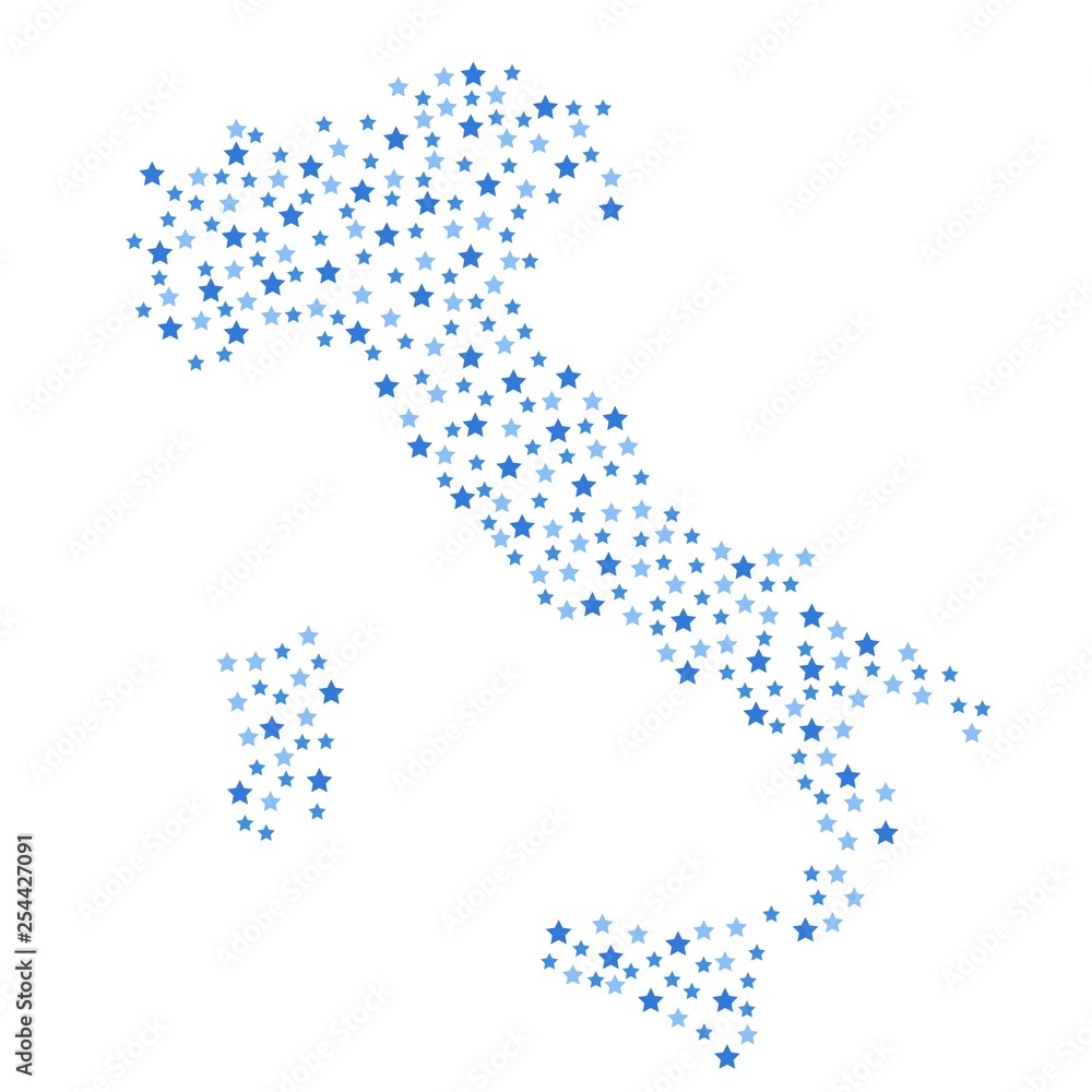 Italy map background with blue stars of different sizes vector illustration eps