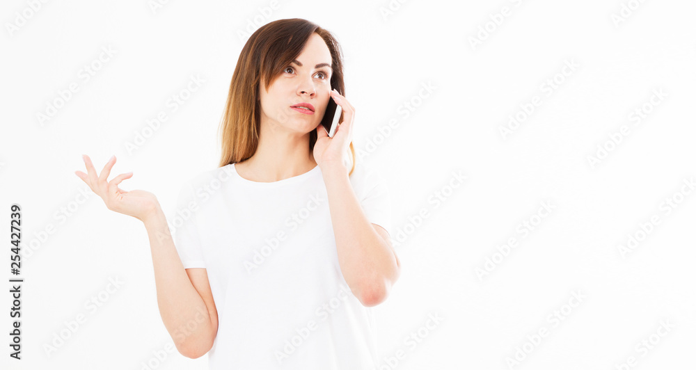 Happy asian woman talking on mobile phone isolated over white background. Happy asian woman talking on mobile phone isolated over white background.