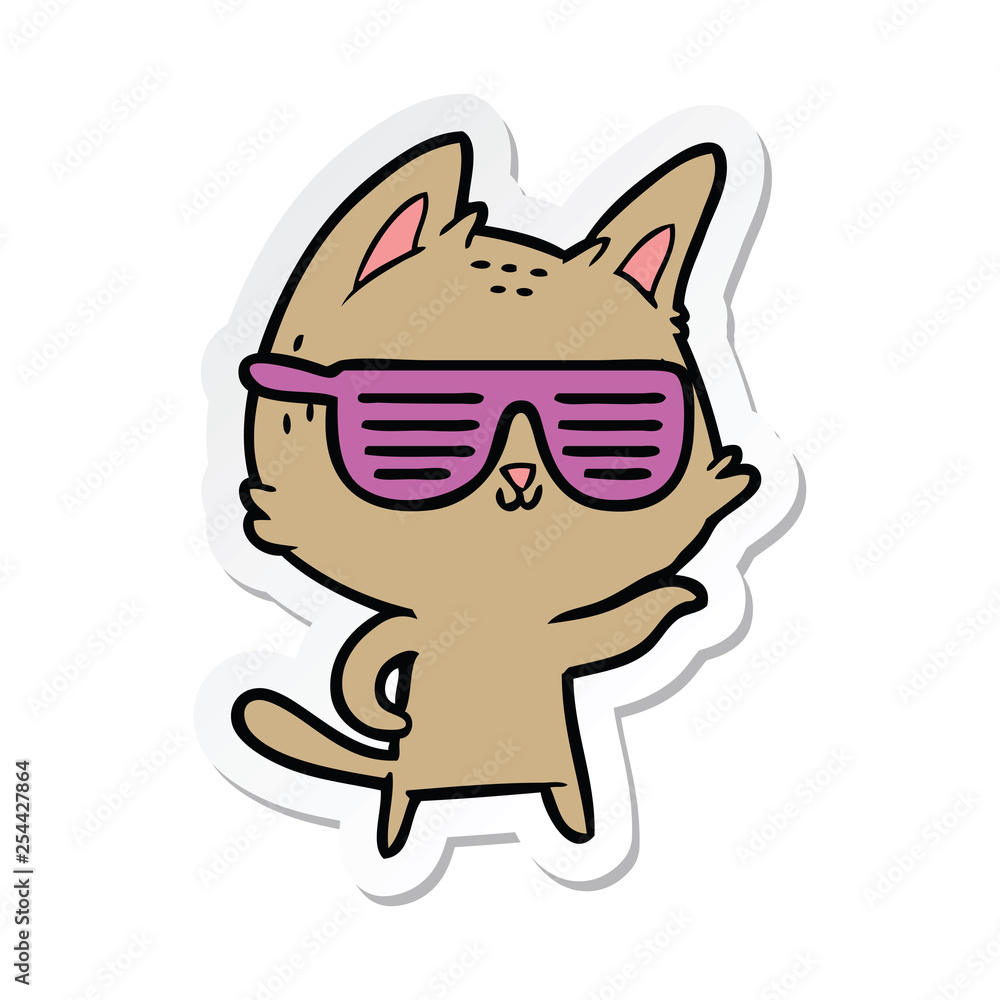 sticker of a cartoon cat wearing cool glasses sticker of a cartoon cat wearing cool glasses