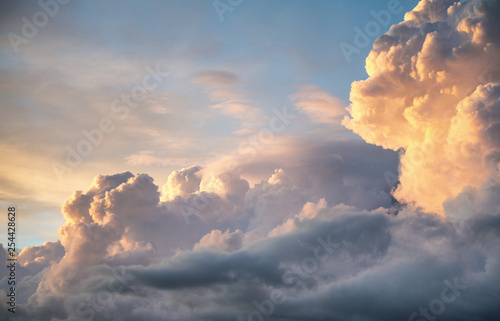 Cumulonimbus clouds at sunset. Natural spectacular show at dusk