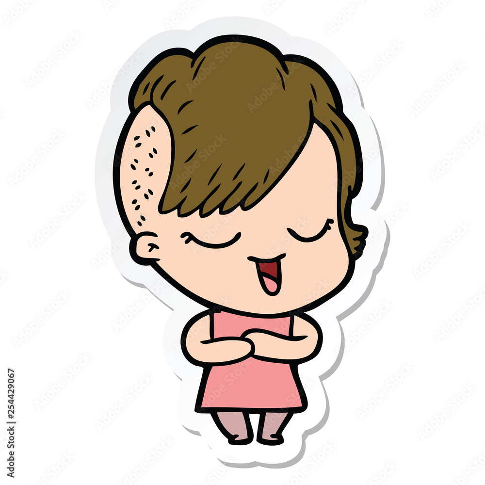 sticker of a happy cartoon girl sticker of a happy cartoon girl