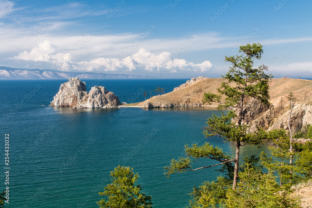 Lake Baikal. Olkhon Island in the summer. View of Cape Burhan