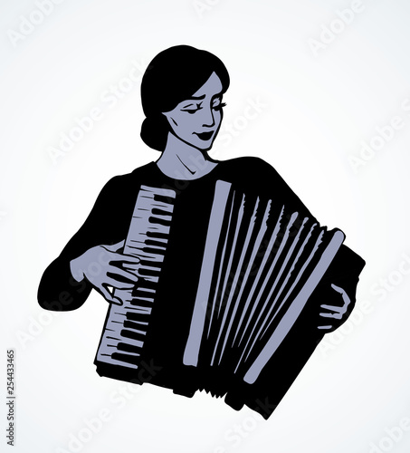 Lady plays the accordion. Vector drawing