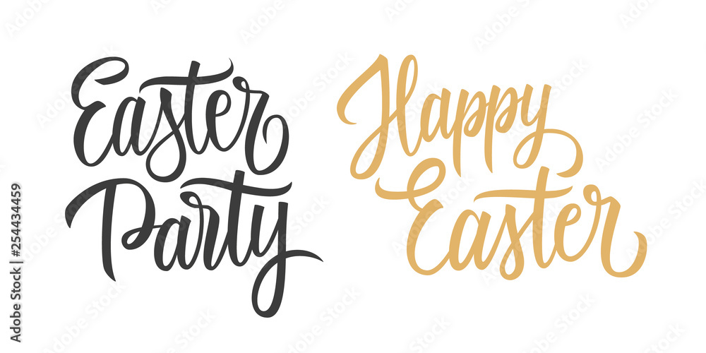 Easter Party and Happy Easter handwritten inscriptions. Hand lettering for Easter holiday greeting cards, party posters and invitations. Vector illustration. Easter Party and Happy Easter handwritten inscriptions. Hand lettering for Easter holiday greeting cards, party posters and invitations. Vector illustration.
