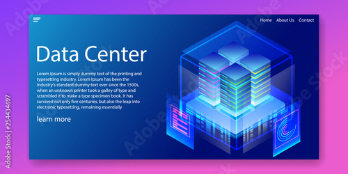 Isometric Data center and Enterprise hosting solutions concept.