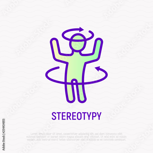 Stereotypy, dizziness or disorientation thin line icon. Modern vector illustration of illness symptom.