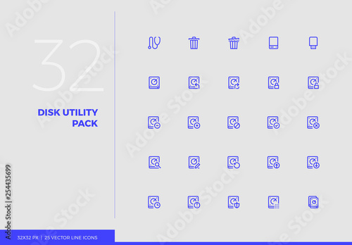 Vector Line Icons Disk Utility Pack