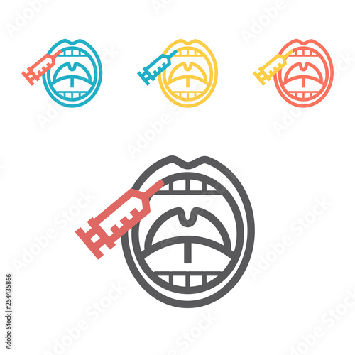 An anesthetic injection in the gum. Stomatology icon Vector illustration.