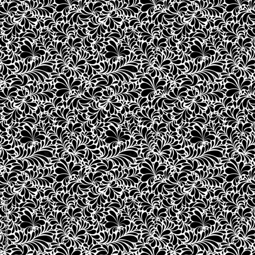 Paisley or Damask Black Floral Seamless Pattern, Vector Ornament. hand drawn seamless pattern. Damask silhouette texture. Floral teardrop motif. Vintage ornate background. Textile, wallpaper