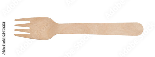Wooden biodegradable fork isolated on white background