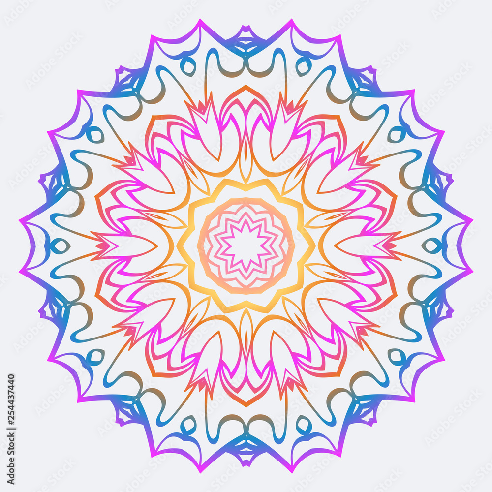 Abstract Vector Pattern With Floral Mandala. For Modern Interiors Design, Wallpaper, Textile Industry. Rainbow color