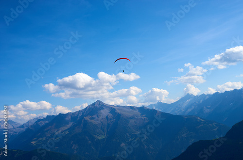 Paraglider in the Alps of Tux in Austria / On the Mountain "Schwendberg"