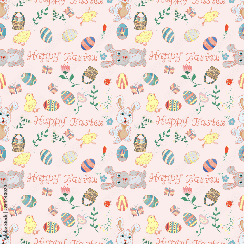 seamless illustration of_2_a pattern in childrens style on the theme of Easter celebration, for the design and decoration of backgrounds