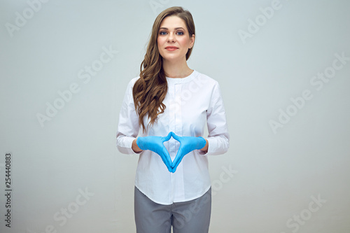 woman doctor in medical uniform wearing blue glow.