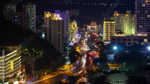 Wallpaper Mural night time illuminated sanya dadonghai resort island traffic street rooftop panorama 4k hainan china Torontodigital.ca