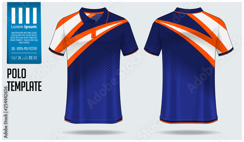 Polo t-shirt template design for soccer jersey, football kit or sportswear. Sport uniform in front view and back view. T-shirt mock up for sport club. Fabric pattern. Vector Illustration.