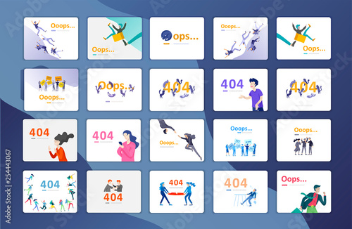 Landing page templates Error page illustration with People characters and cat. Page not found. Vector concept illustration for 404 error with Funny cartoon workers