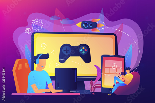 Cross-platform play concept vector illustration.