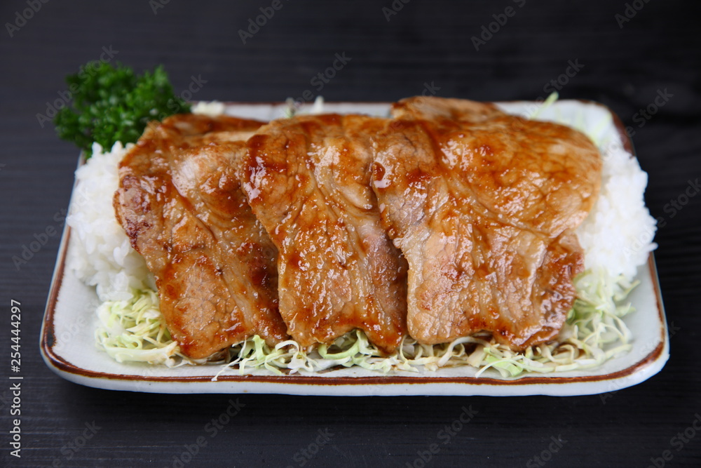 Pork fried with ginger on rice Pork fried with ginger on rice