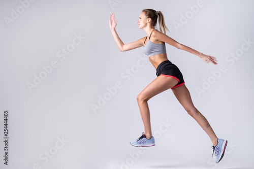 Not a professional girl on white background. Dynamic movement.