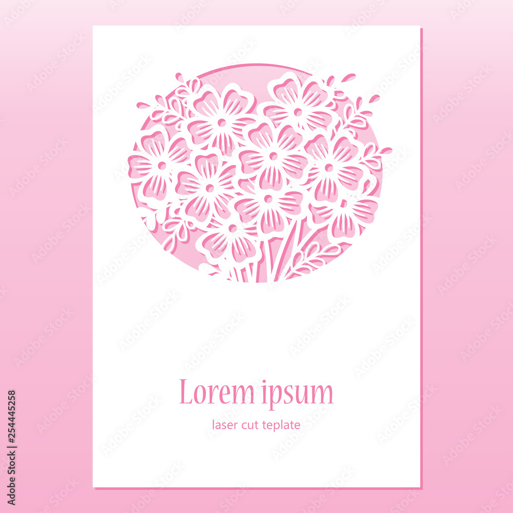 Openwork card with flowers. Laser cutting template for greeting cards. Openwork card with flowers. Laser cutting template for greeting cards.