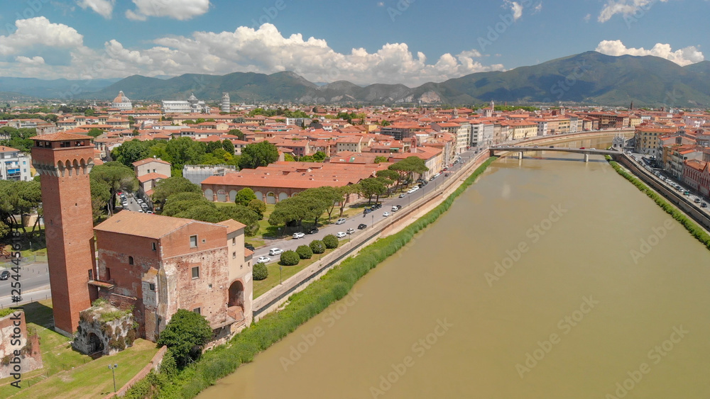 Aerial view of Pisa. Cityscape and Citadel Tower