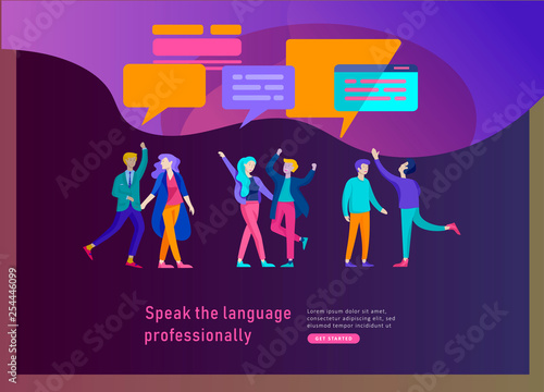 Landing page templates for Online language courses, distance education, training. Language Learning Interface and Teaching Concept. Education Concept, training young people. Internet students