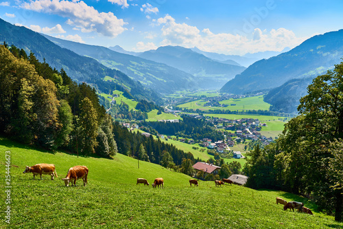 View over beautiful Valley "Zillertal" in Tirol in Austria