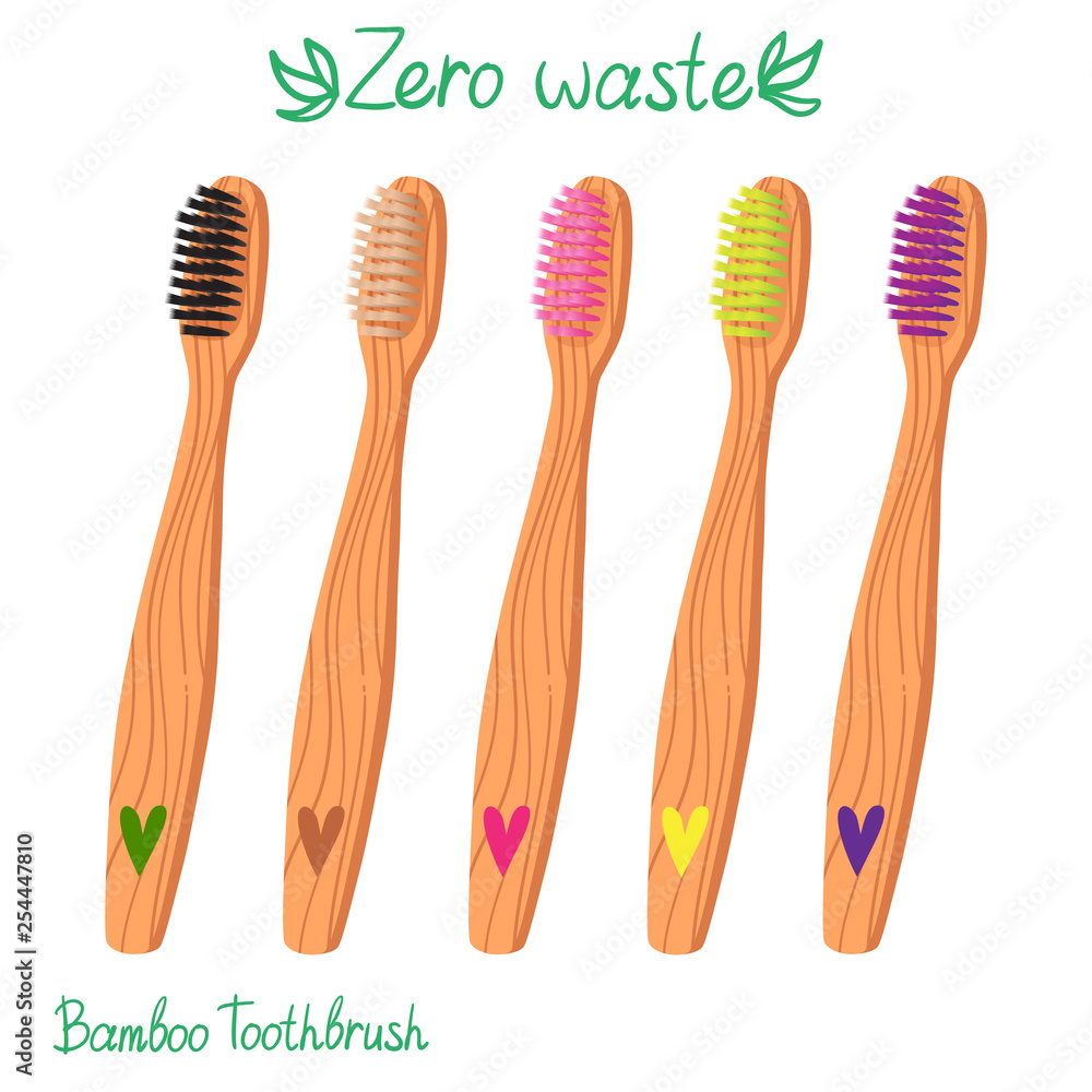Bamboo toothbrushes set isolated color Bamboo toothbrushes set isolated color